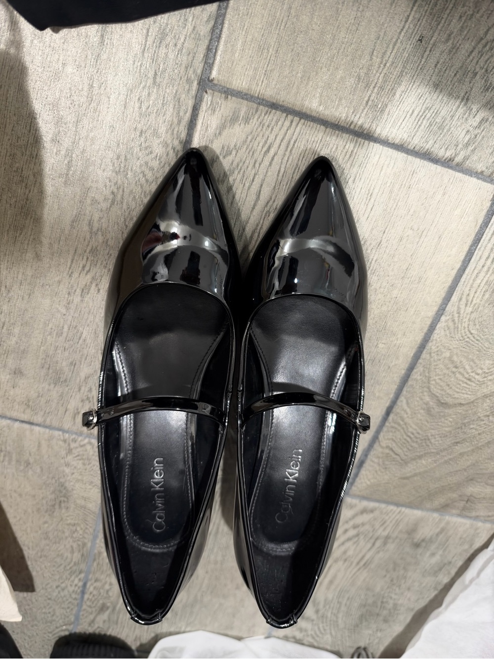 Calvin Klein Women's Black Patent Pointed Mary Jane Block heels